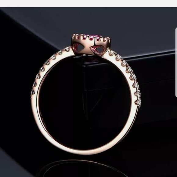 14k rose gold Plated pink sapphire S925 new ring - Picture 4 of 4